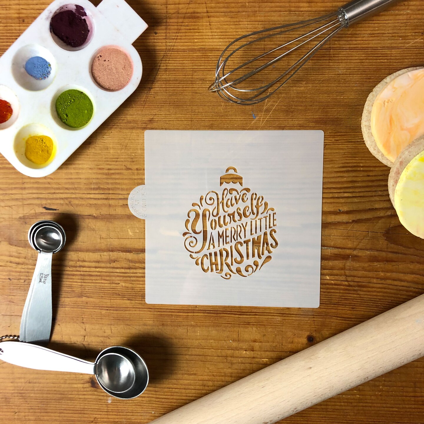 Merry Little Christams Cookie &#x26; Craft Stencil | CM075 by Designer Stencils | Cookie Decorating Tools | Baking Stencils for Royal Icing, Airbrush, Dusting Powder | Craft Stencils for Canvas, Paper, Wood | Reusable Food Grade Stencil