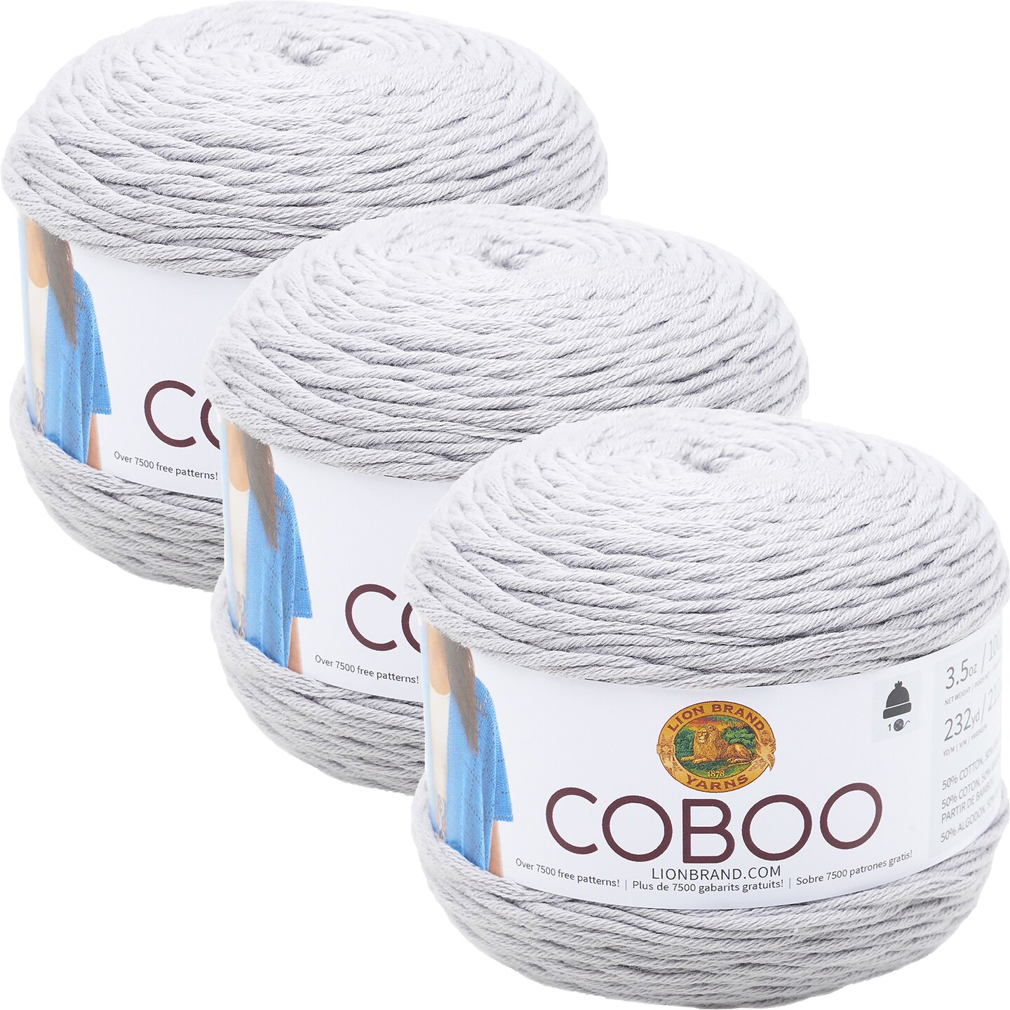 (3 Pack) Lion Brand Coboo Yarn - Silver