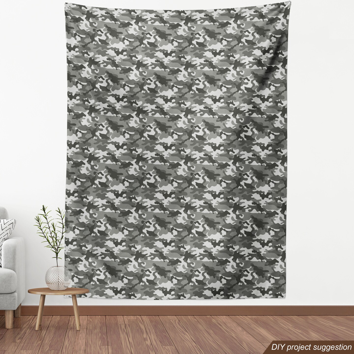 Ambesonne Camouflage Fabric by the Yard, Monochrome Attire Pattern Camouflage Inside Vegetation Fashion Design Print, Decorative Fabric for Upholstery and Home Accents, 5 Yards, Grey Coconut