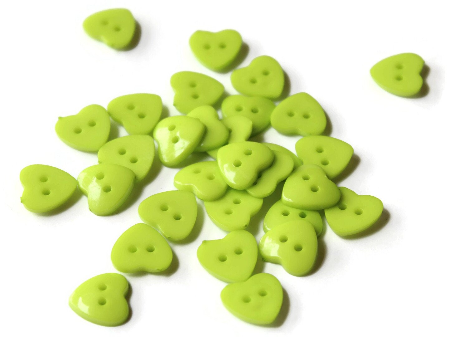 30 14mm Lime Green Heart Buttons Two Hole Plastic Buttons