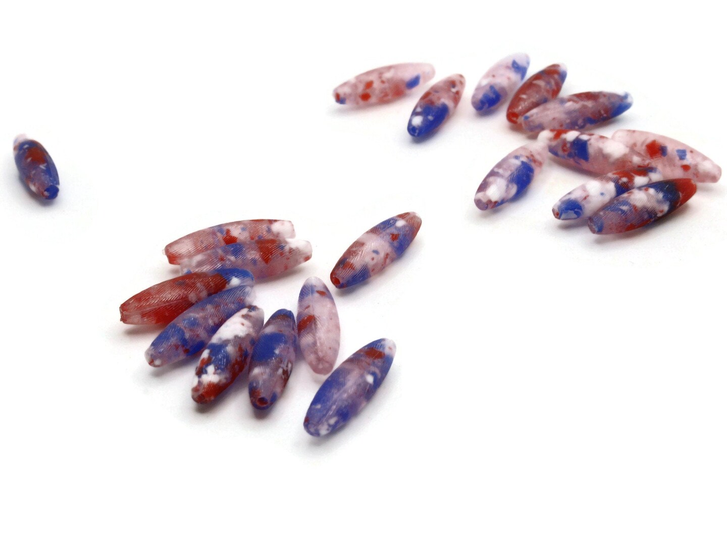 20 19mm Red White and Blue Vintage Plastic Tube Beads