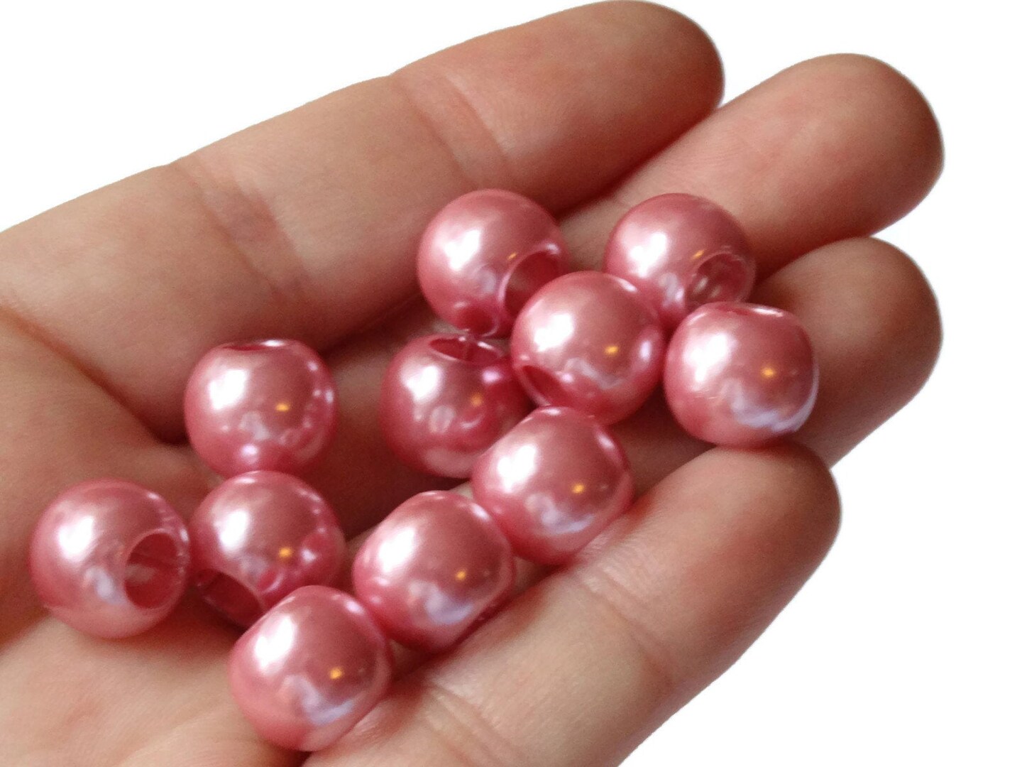 40 12mm Large Hole Pink Pearls Plastic Pearl Beads Faux Pearl Beads bH3