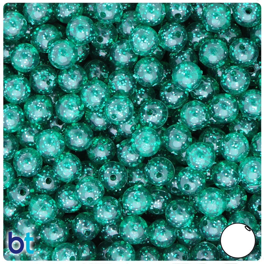 BeadTin Emerald Sparkle 8mm Round Plastic Craft Beads (300pcs)