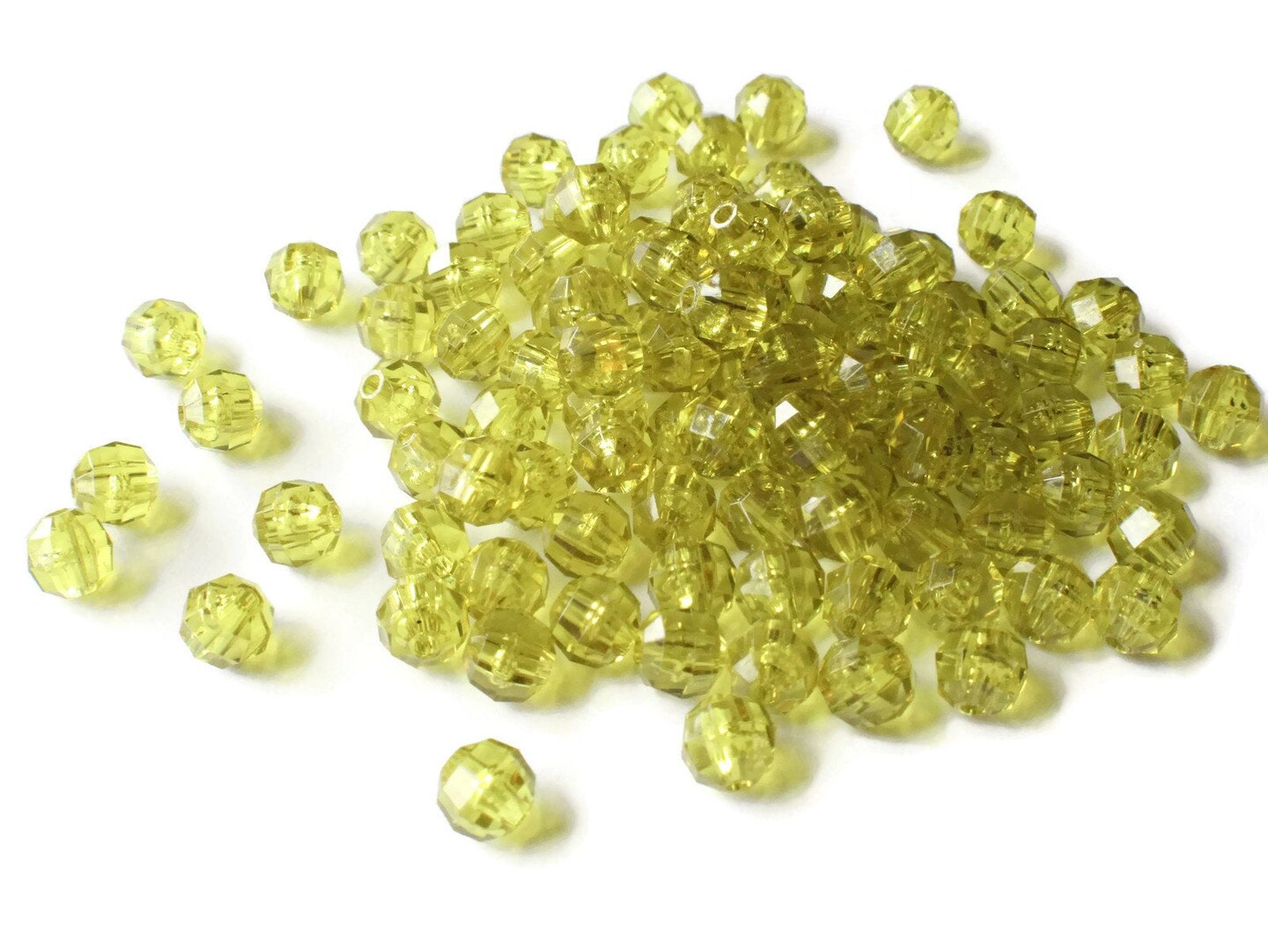 100 6mm Green Faceted Round Beads Small Olive Green Beads Vintage Plastic Beads