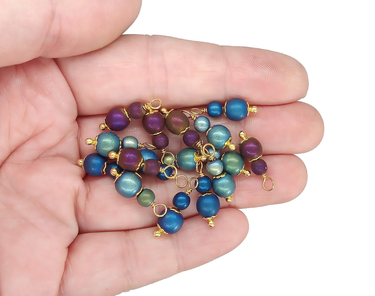 Pretty Purple Blue & Green Fancy Bead Dangles, with Gold-Plated Wire, Adorabilities