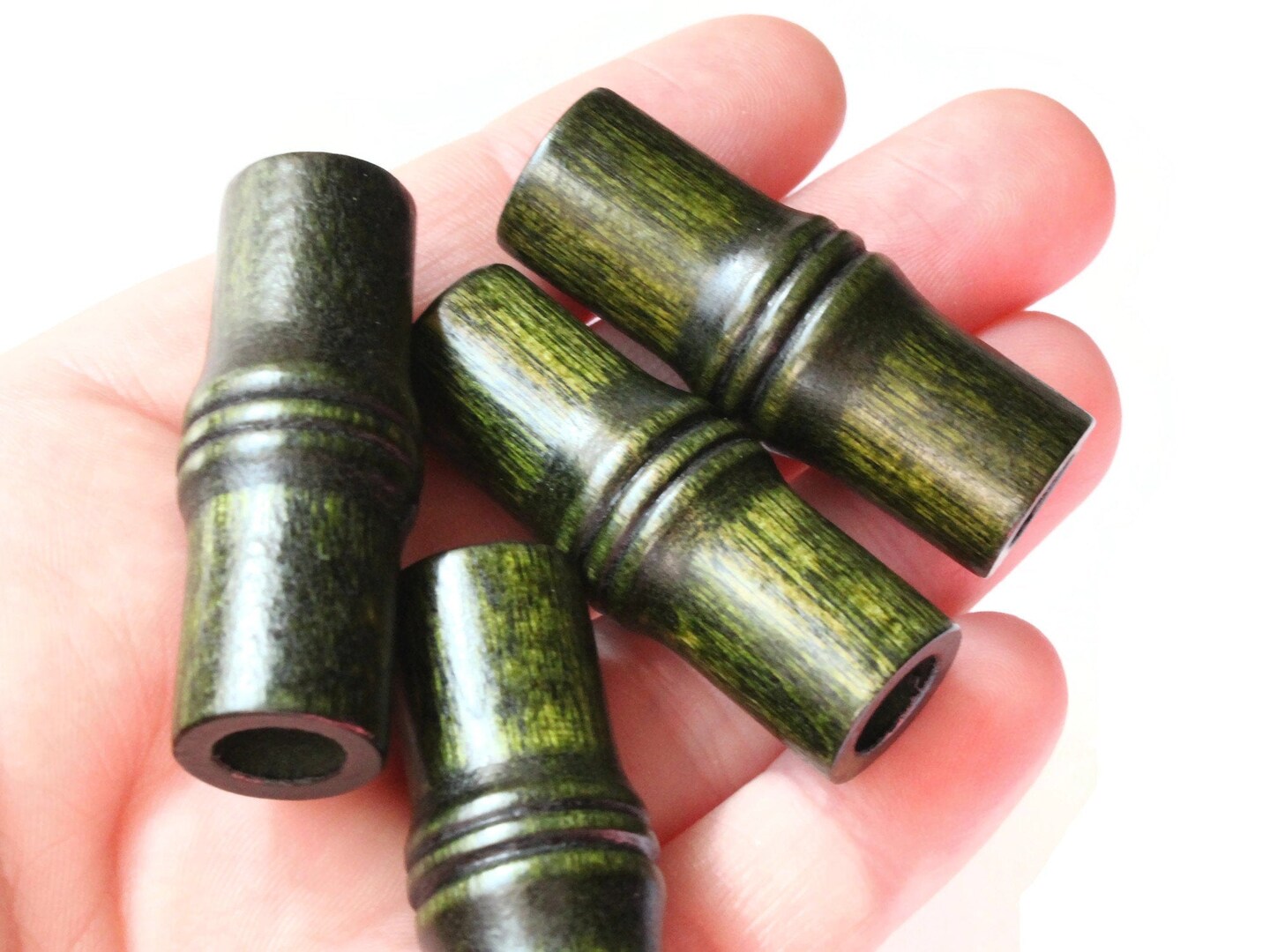 4 40mm Green Vintage Wood Tube Beads Large Hole Wooden Beads bC3