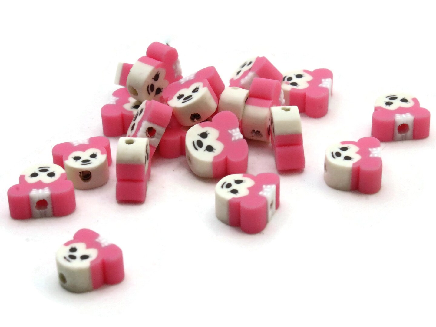 20 Pink Mouse Head with Bow Polymer Clay Beads