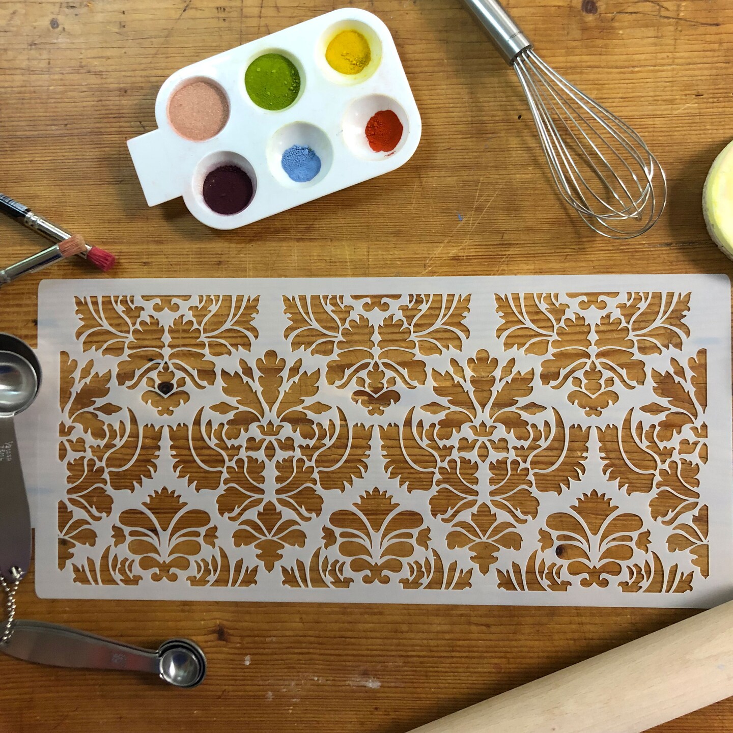 Damask Cake Stencil Tier #5 | C405 by Designer Stencils | Cake Decorating Tools | Baking Stencils for Royal Icing, Airbrush, Dusting Powder | Reusable Plastic Food Grade Stencil for Cakes | Easy to Use & Clean Cake Stencil