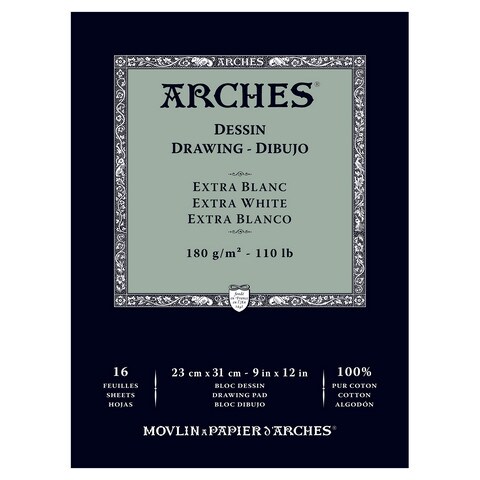 ARCHES DRAWING PAD EXTRA WHITE 110LB 9X12