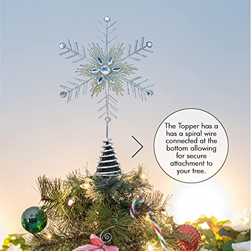 Ornativity Glitter Snowflake Tree Topper – Silver and Gold Bare Branches Styled Sparkling Gem Detailed Christmas Star Tree Top Ornament Decorations