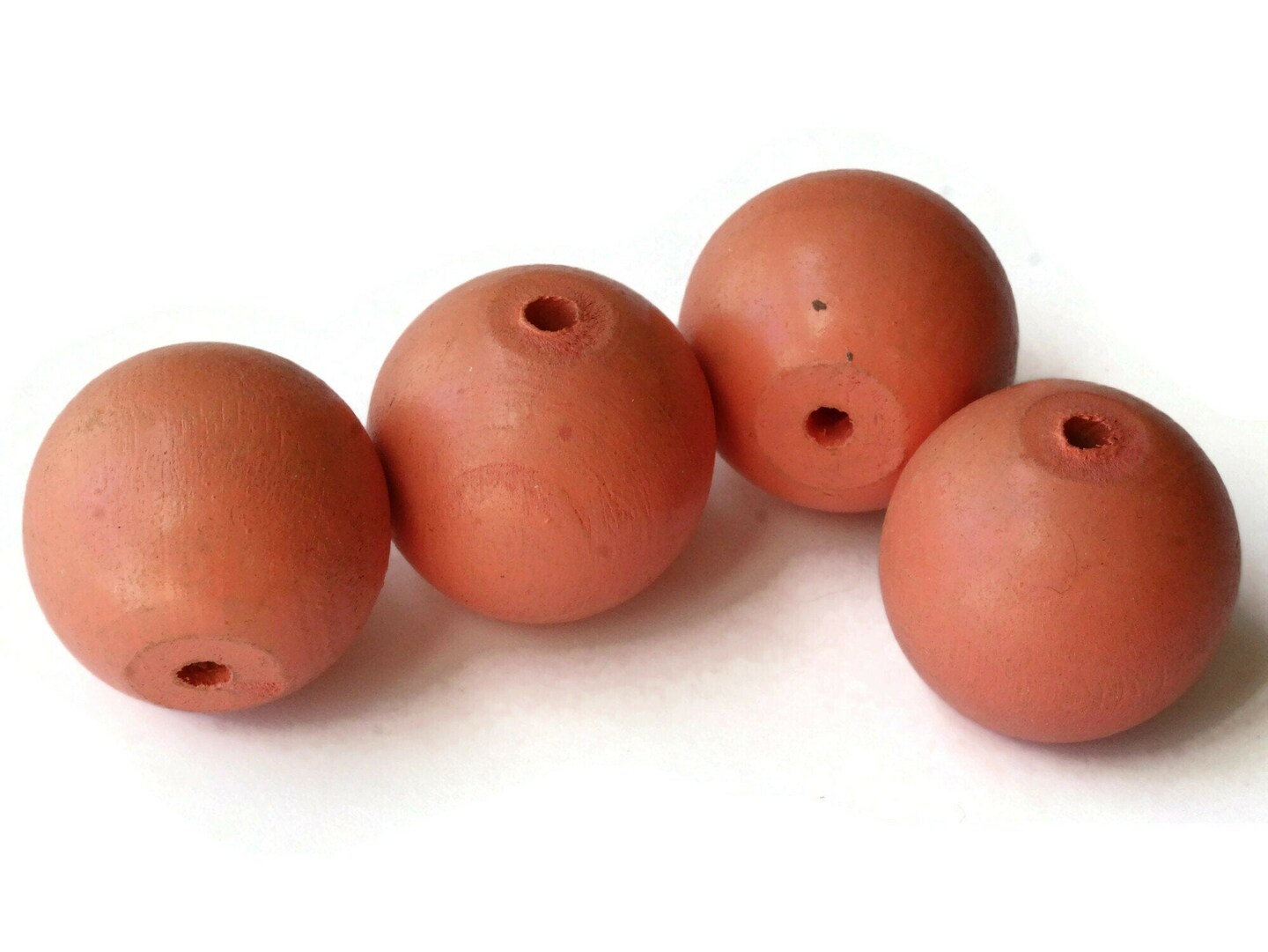 4 32mm Round Pink Beads Vintage Wood Beads