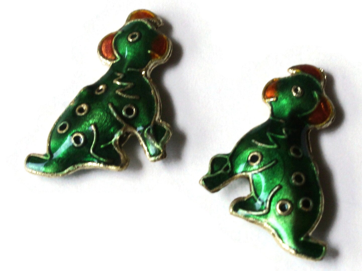 2 19mm Dark Green Cloisonne Dalmatian Dog Beads Animal Beads Pet Beads