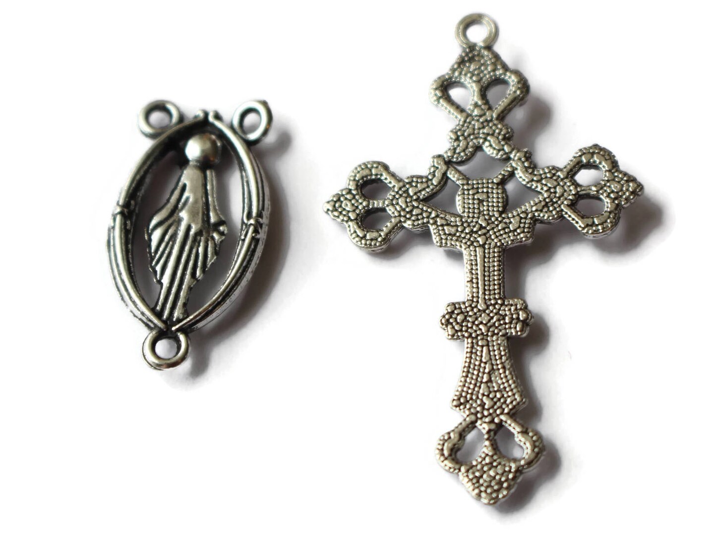 White Rhinestone Rosary Crucifix / Large BLUE Crucifix Pendant / 2 GREEN  Crucifix Cross / Silver Rosary Parts DIY Rosary Making Supplies 