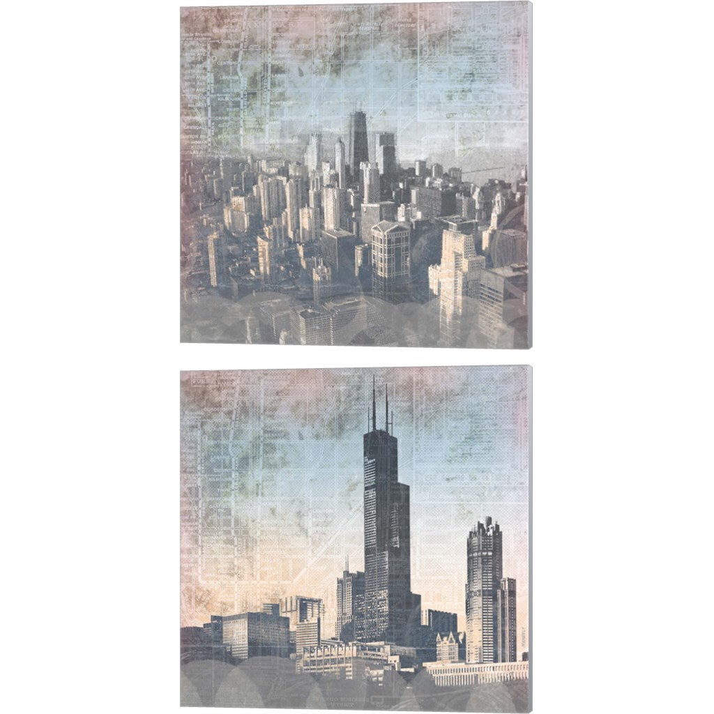 Chicago Skyline by Dan Meneely 14&#x22; x 14&#x22; Canvas Wall Art (Set of 2)
