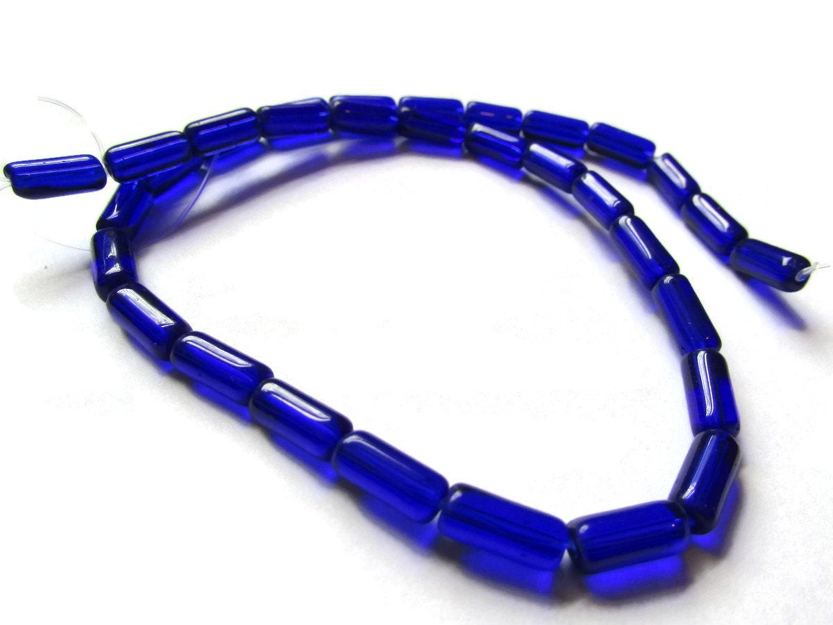32 10mm Cobalt Blue Glass Tube Beads