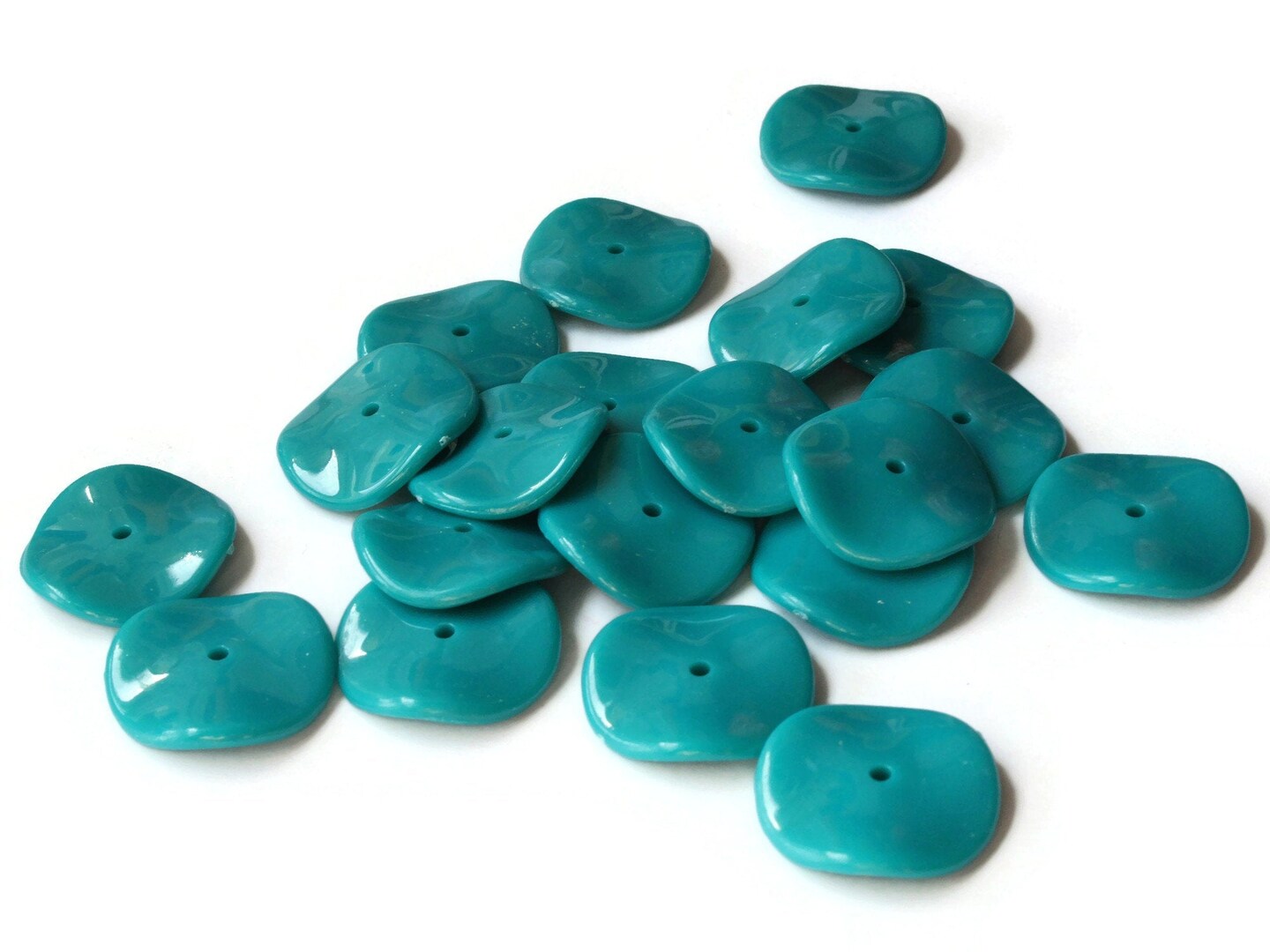 20 25mm Teal Green Wavy Disc Beads Vintage Plastic Flat Round Beads