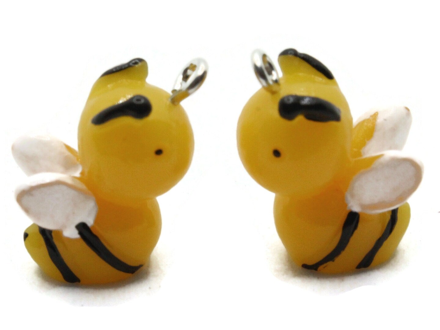 2 24mm Yellow and Black Resin Bumble Bee Charms