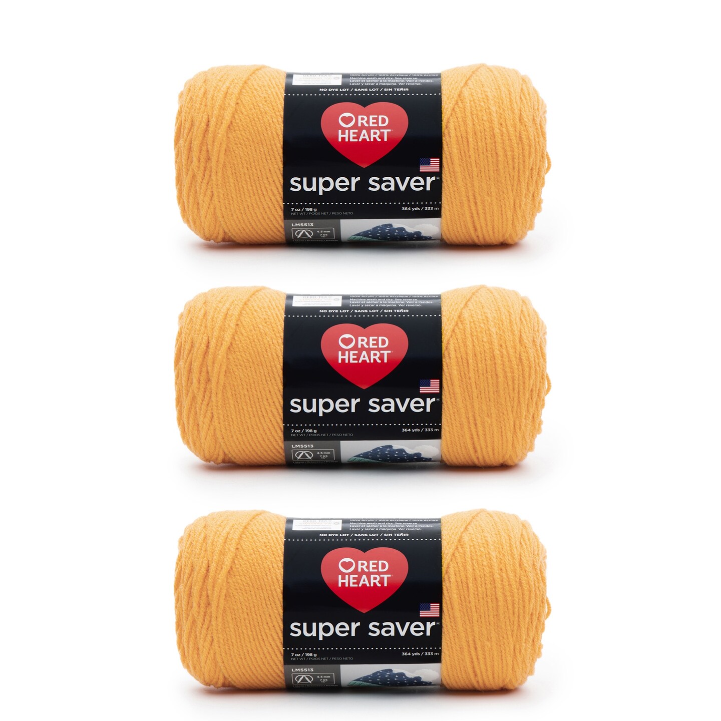 Red Heart Super Saver Saffron Yarn - 3 Pack of 198g/7oz - Acrylic - 4 Medium (Worsted) - 364 Yards - Knitting/Crochet