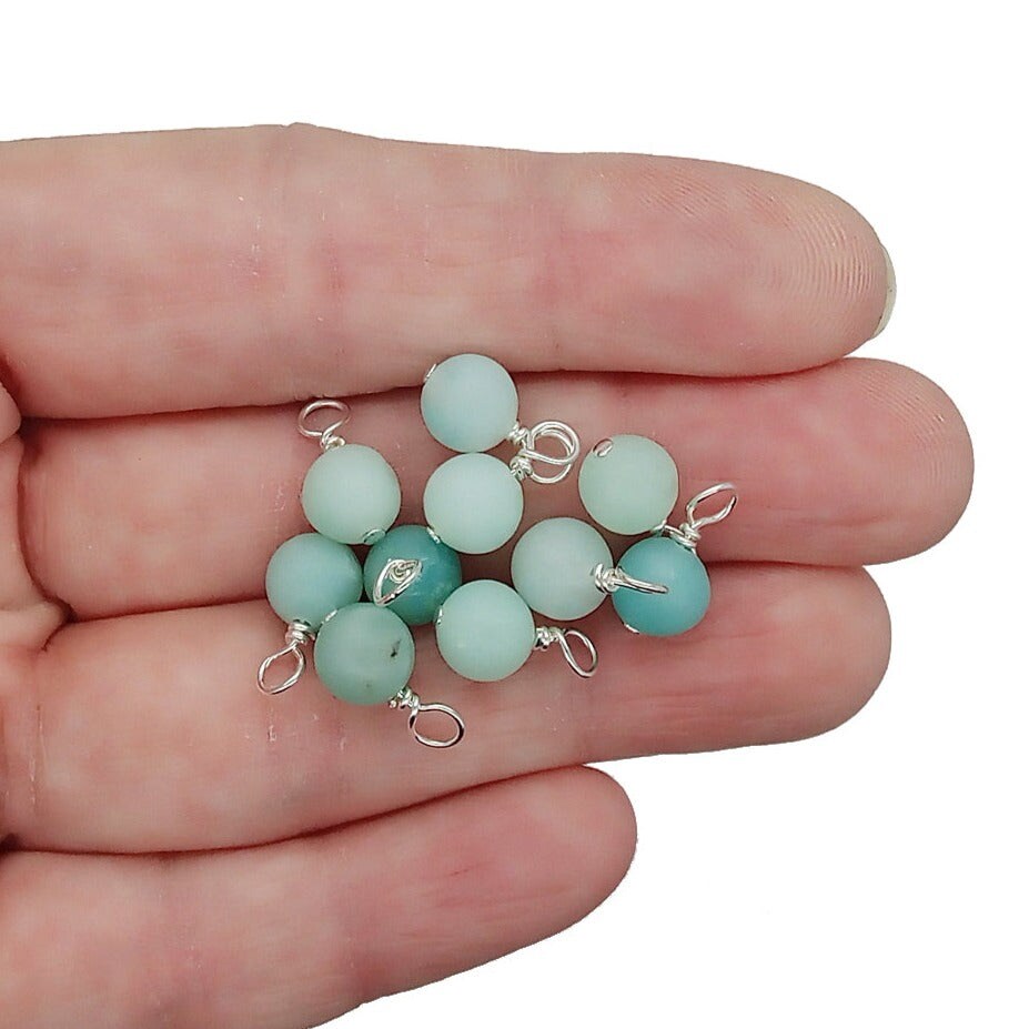 Matte Blue Amazonite 6mm Bead Dangles, Small Gemstone Charms, 10 pieces, Adorabilities