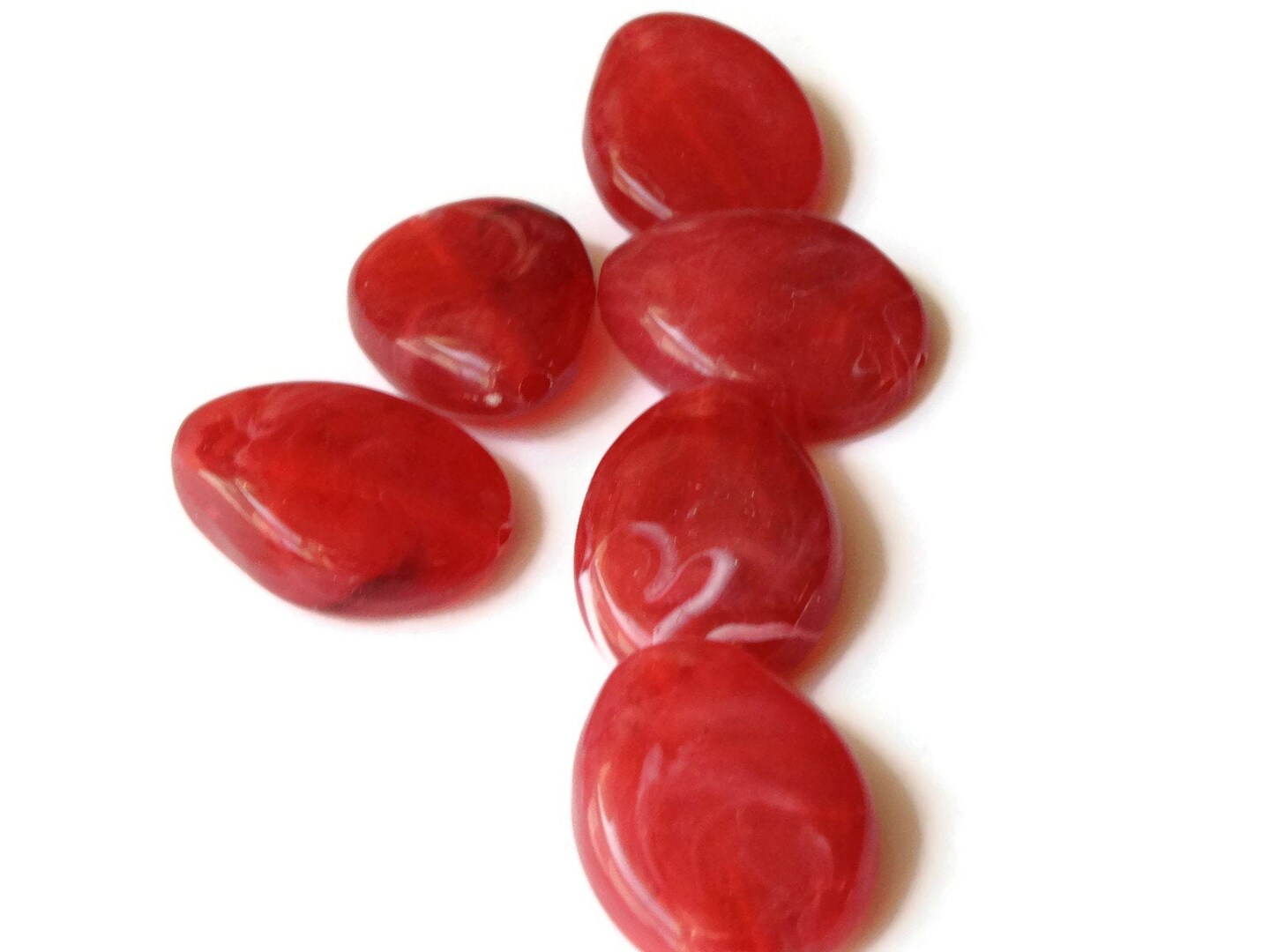 6 25mm Cherry Red Plastic Teardrop Beads Flat Oval Beads