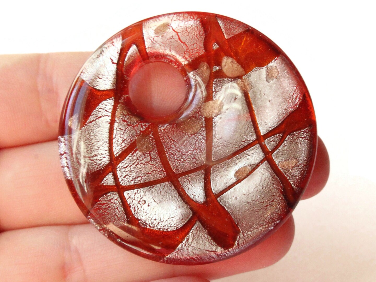 50mm Red with Black and Gold Glass Donut Pendant