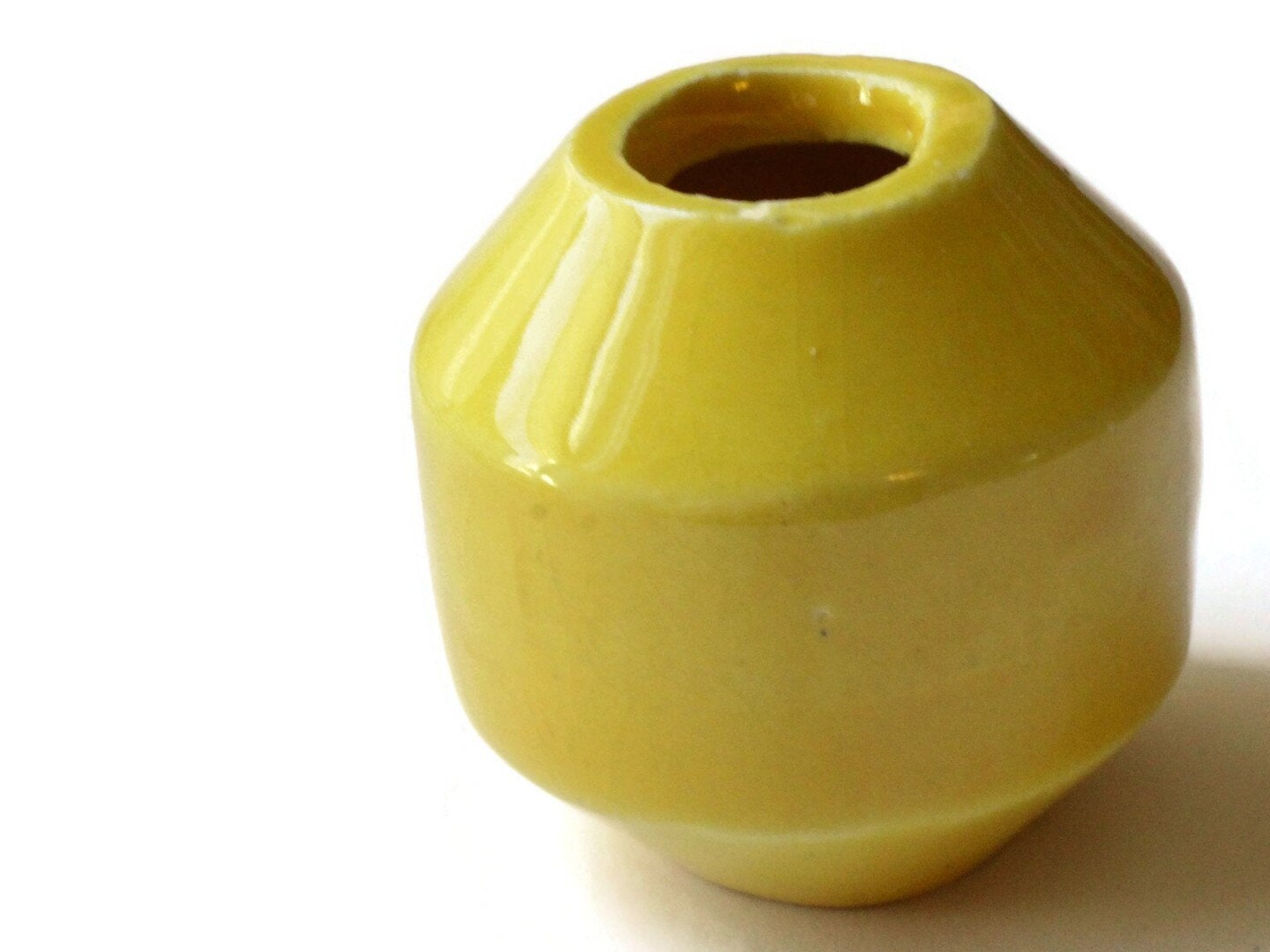 38mm Yellow Banded Round Bead Vintage Macrame Ceramic Porcelain Bead