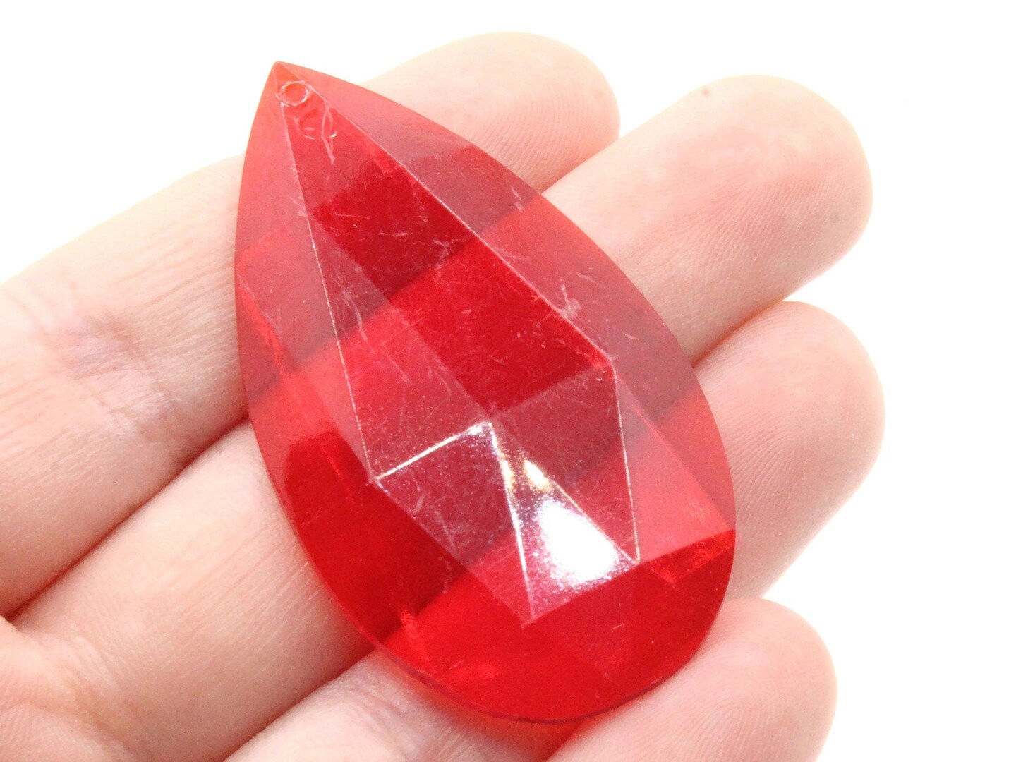 4 50mm Faceted Teardrop Red Vintage West German Plastic Cabochons