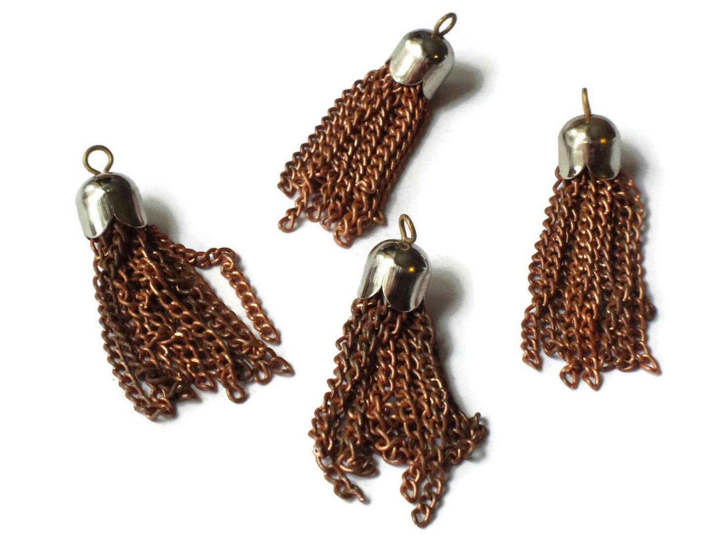 4 Copper and Steel Chain Tassels 1 1/2 inches 12 Strand Tassels