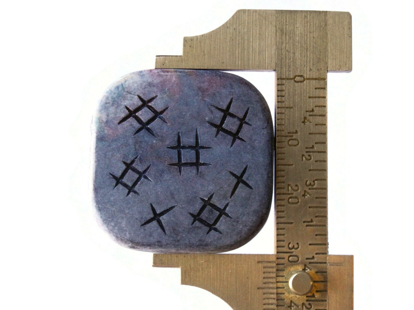 4 31mm Black Vintage Plastic Flat Square Beads - Tic Tac Toe Beads