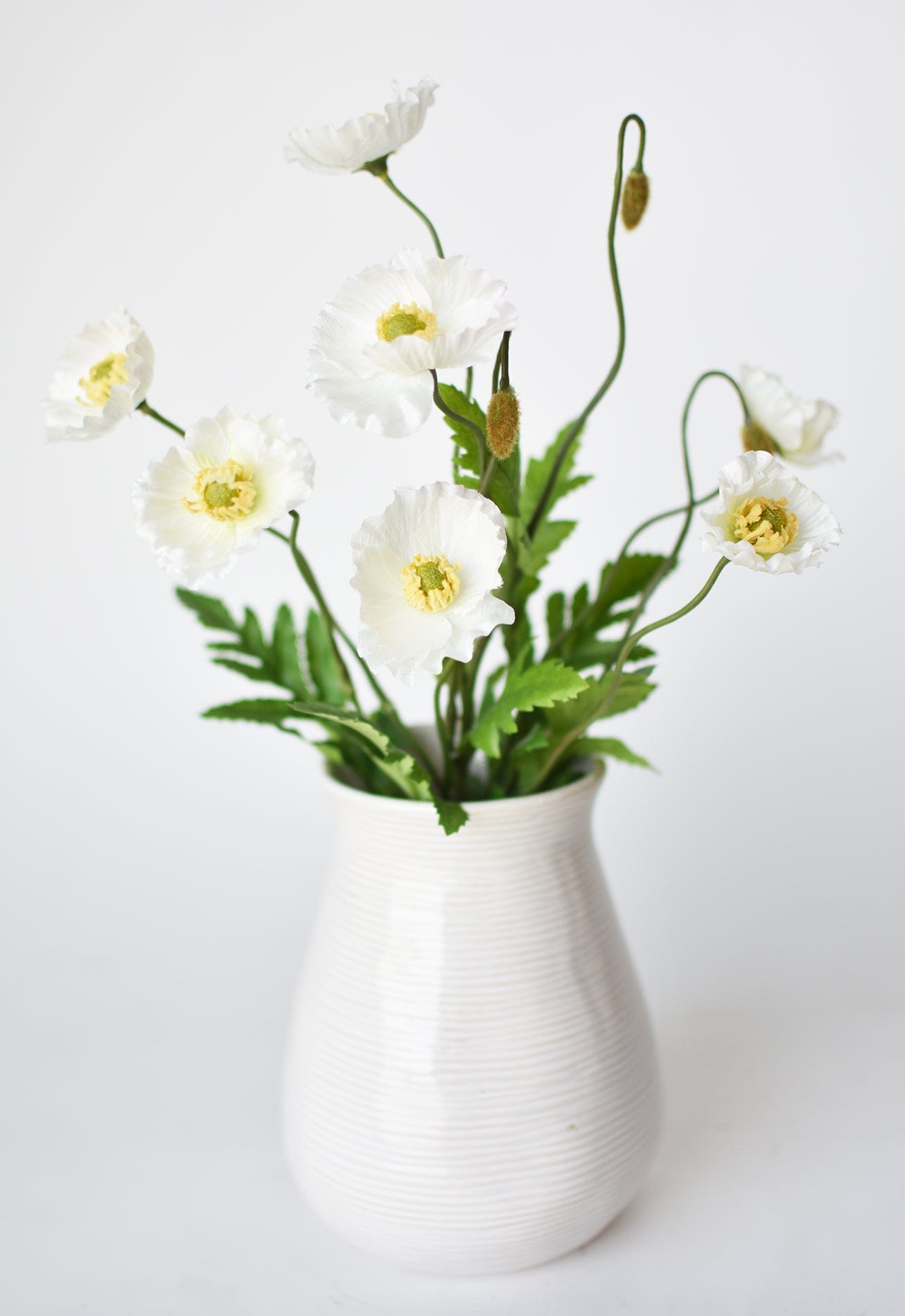 15&#x22; Faux Poppy Stem White Bush