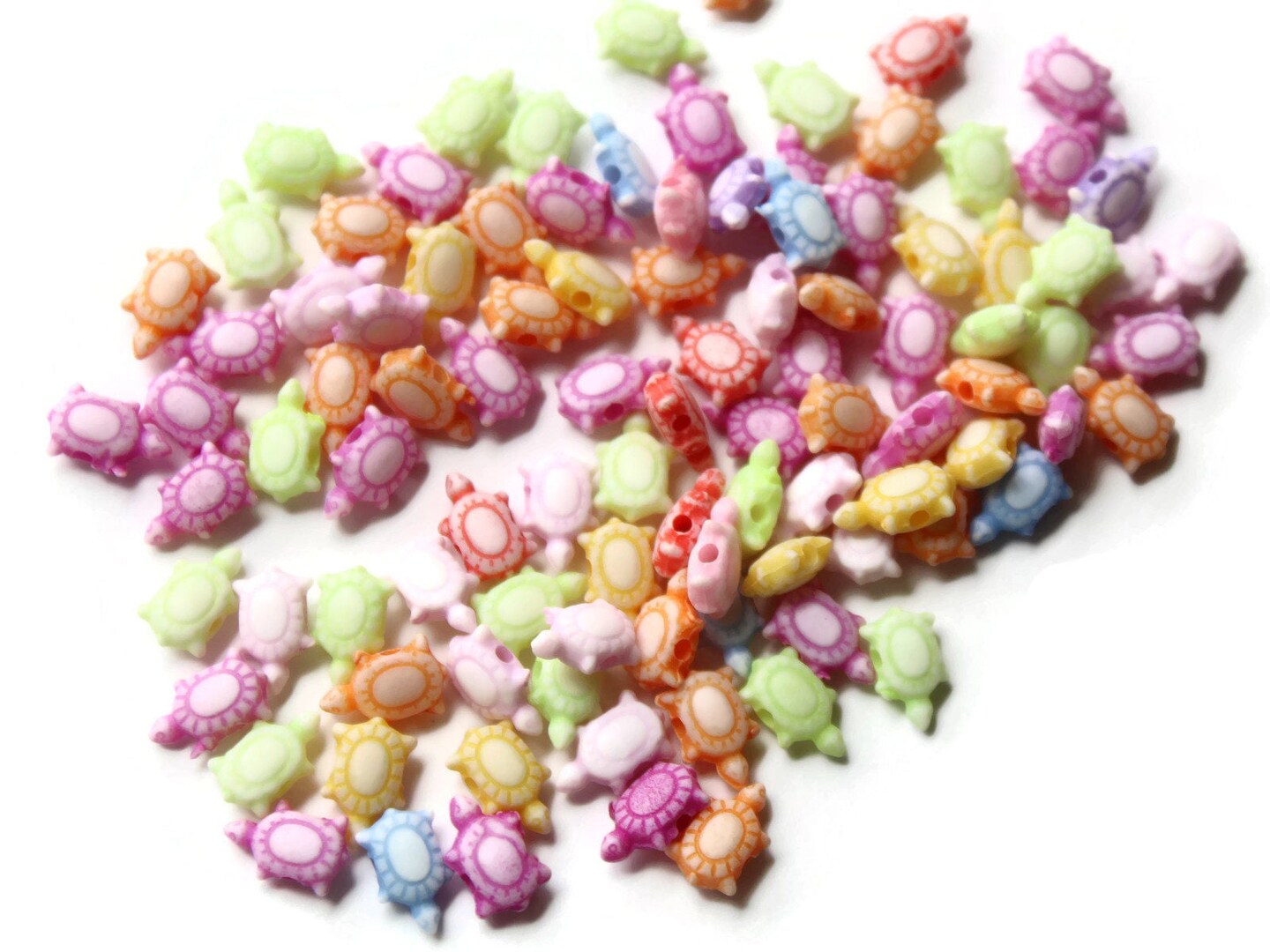 100 Assorted Color Teeny Tiny Turtle Beads 10mm x 7mm Loose Plastic Beads Tortoise Beads