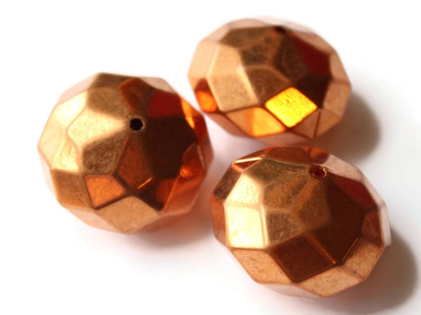 3 31mm x 21mm Vintage Red Copper Faceted Rondelle Beads Copper Plated Plastic Beads