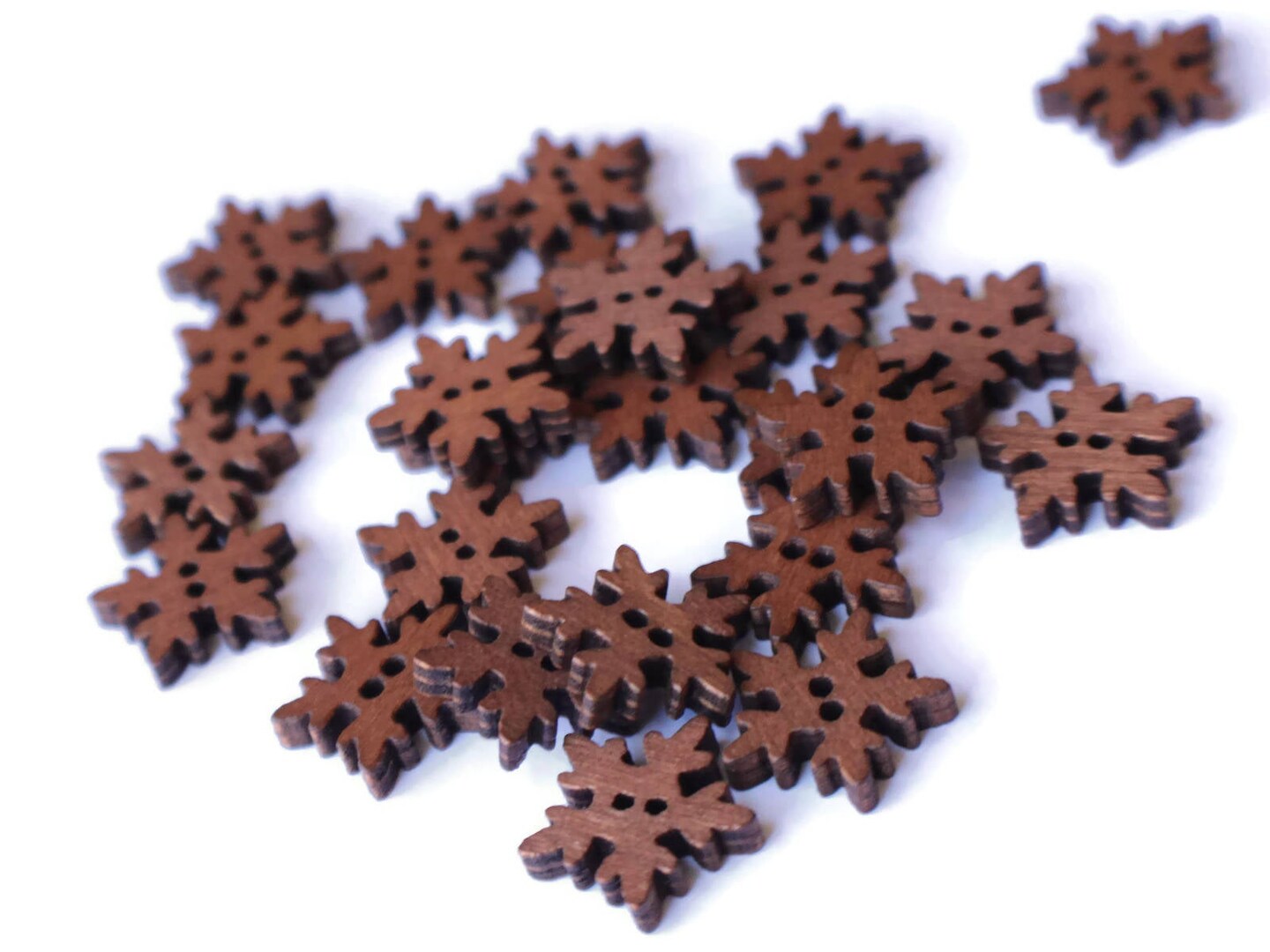 25 19mm Wooden Snowflake Buttons Two Hole Buttons Brown Wood Buttons