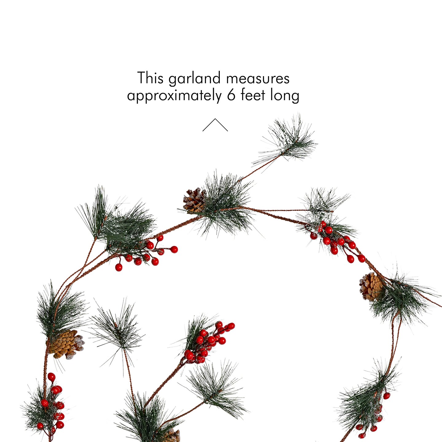 Ornativity Pine and Berries Garland - Pine Needles, Pinecone and Berry Rustic Holiday Christmas Tree Natural Garland Decorations &#x2013; 6 Ft