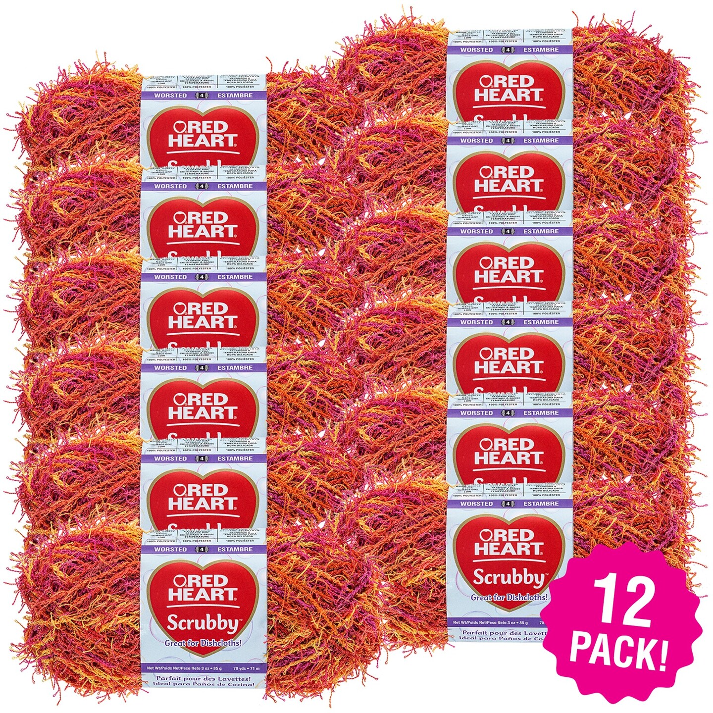 Multipack of 12 - Red Heart Scrubby Yarn-Zesty