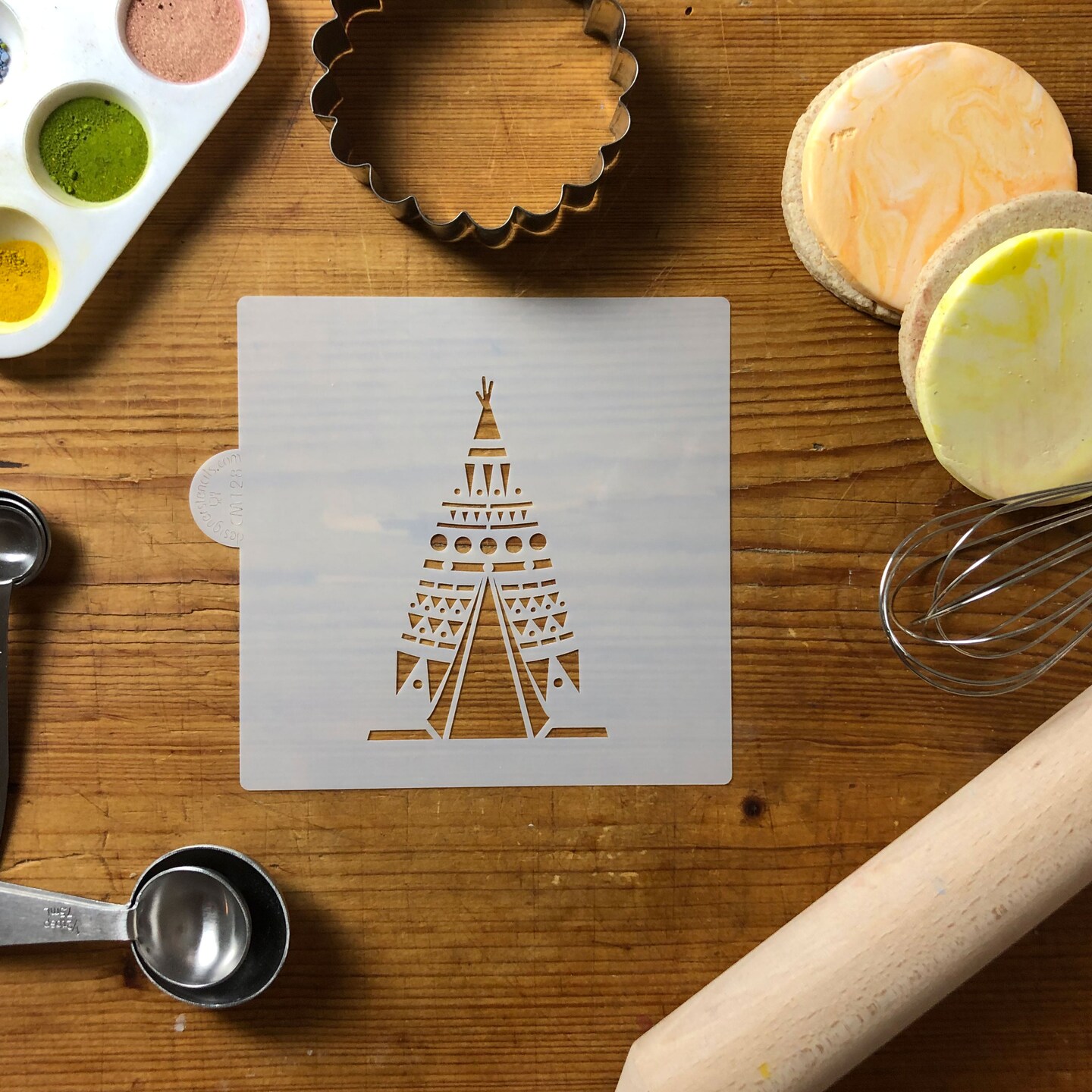 Teepee Cookie & Craft Stencil | CM128 by Designer Stencils | Cookie Decorating Tools | Baking Stencils for Royal Icing, Airbrush, Dusting Powder | Craft Stencils for Canvas, Paper, Wood | Reusable Food Grade Stencil