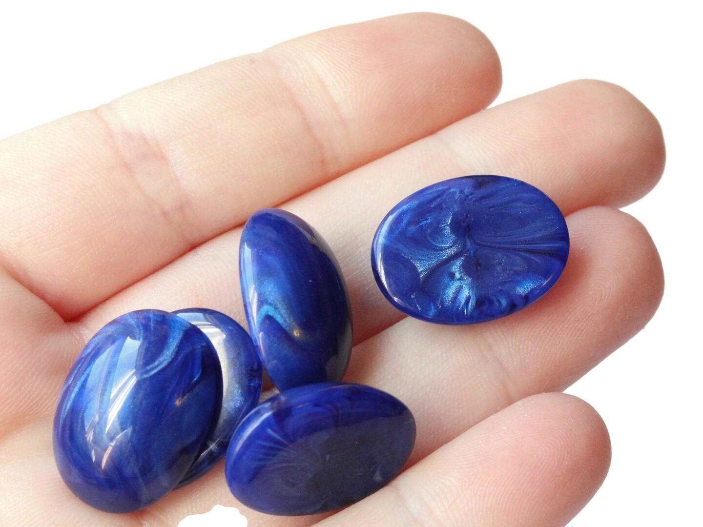 12 19mm x 14mm Blue Swirl Oval Cabochons Vintage Japanese Lucite Cabs Domed Flat Back Cabochons