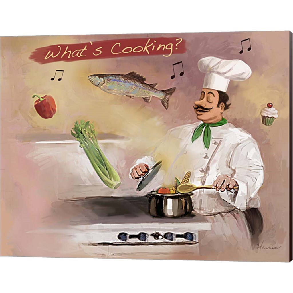Chef Wine &#x26; Look What&#x27;s Cooking by Frank Harris 15&#x22; x 12&#x22; Canvas Wall Art (Set of 2)