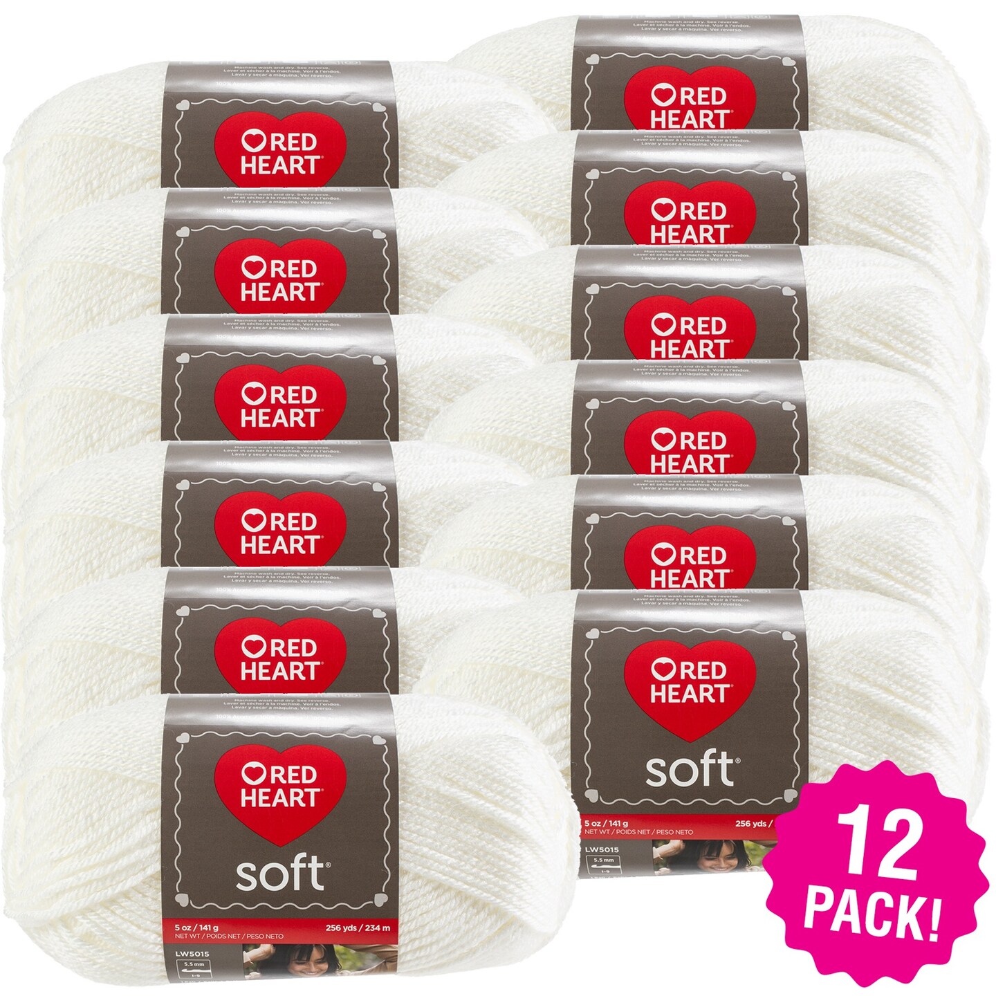 Multipack of 12 - Red Heart Soft Yarn-White