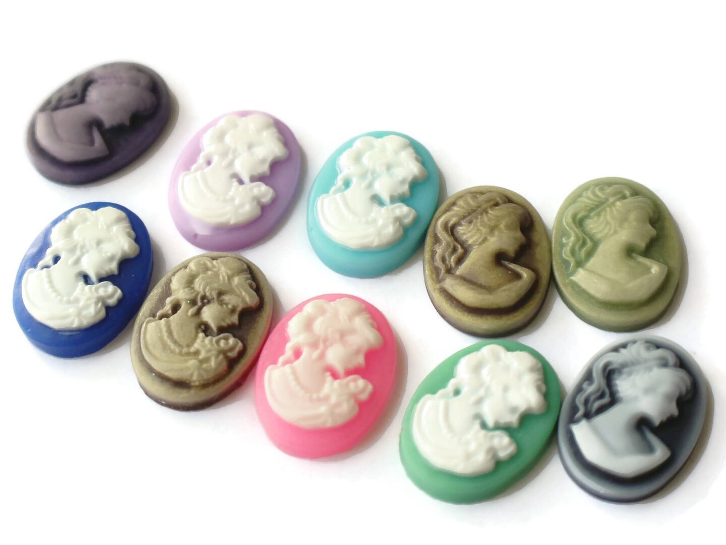10 18x13mm Mixed Color Cameo Cabochons Woman's Face Cameo Cabs Victorian Cameo Flat Back Cabochons