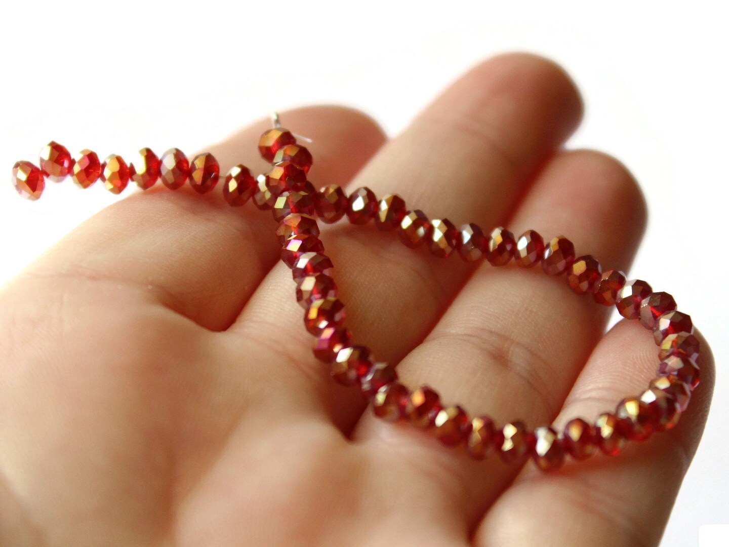 48 3mm x 4mm Red Crystal Faceted Rondelle Beads