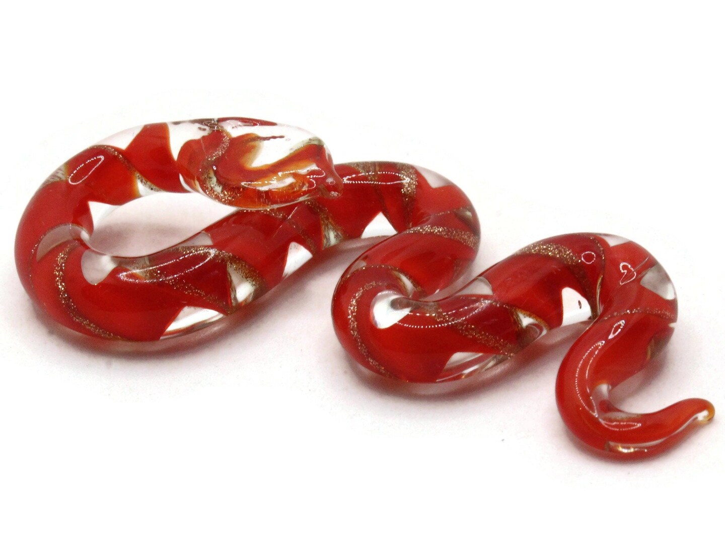 Red Gold and Clear Spiral Glass Snake Pendant