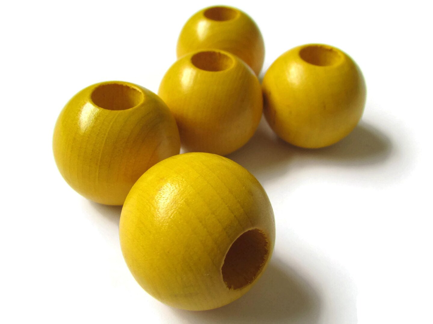 5 25mm Round Yellow Vintage Wood Beads Wooden Large Hole Macrame Beads