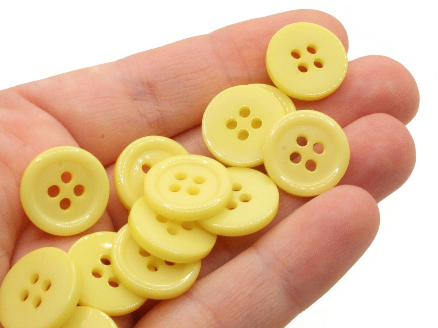 36 15mm Yellow Flat Round Plastic Four Hole Buttons