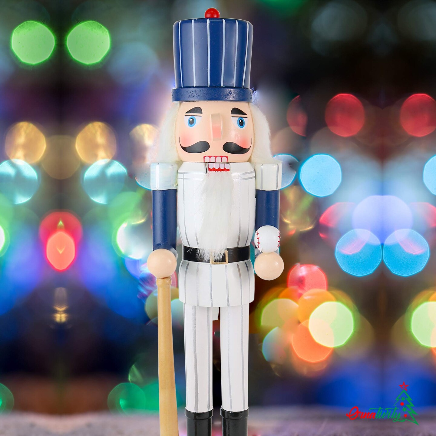 Ornativity Baseball Nutcracker 15&#x22; - Baseball Player with White Pin Stripe Uniform and Bat Holiday Decor Nutcracker