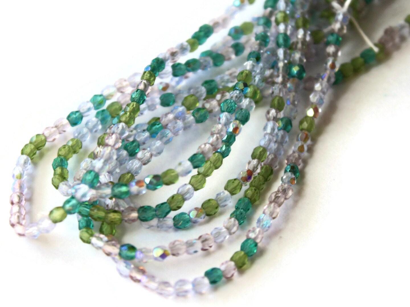100 3mm Faceted Round Mixed Color Crystal Beads Teal Green and Purple Beads