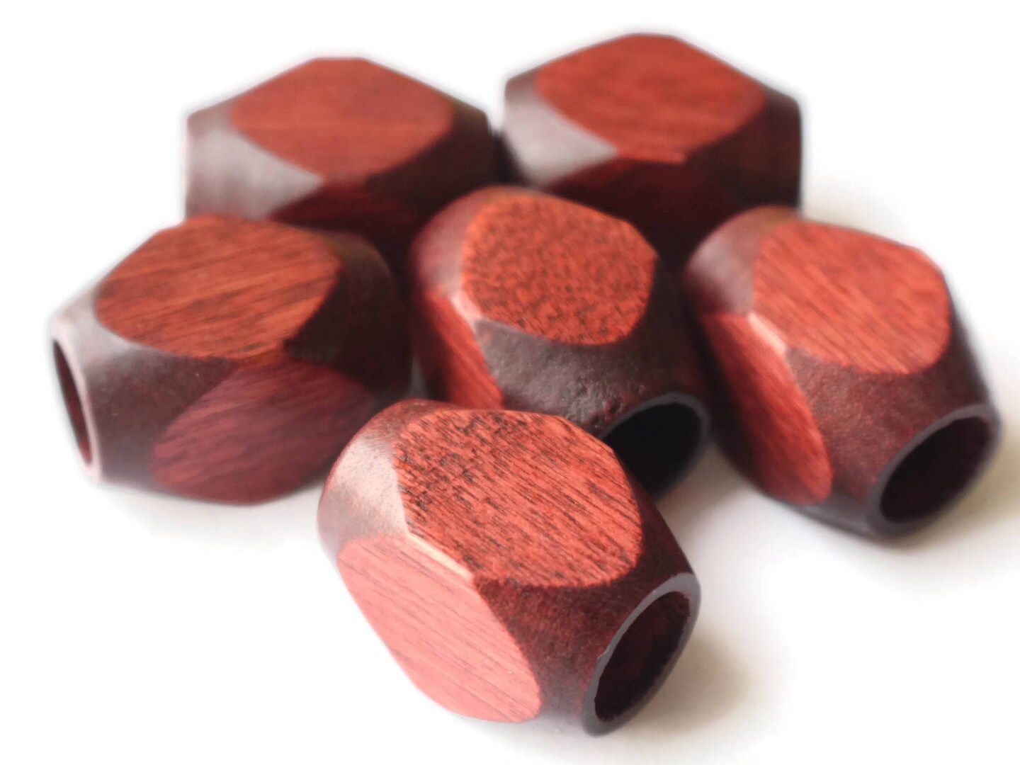 6 25mm Reddish Brown Large Hole Wood Rectangle Beads Vintage Macrame Beads
