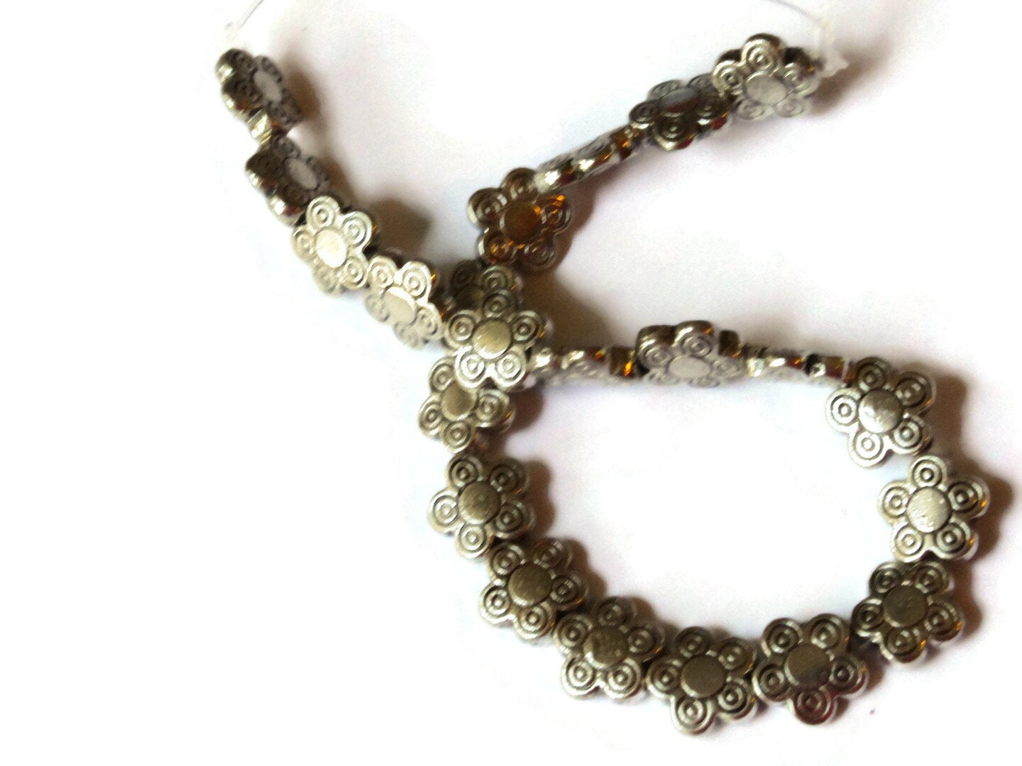 22 10mm Metal Flower Beads Silver Flat Round Beads
