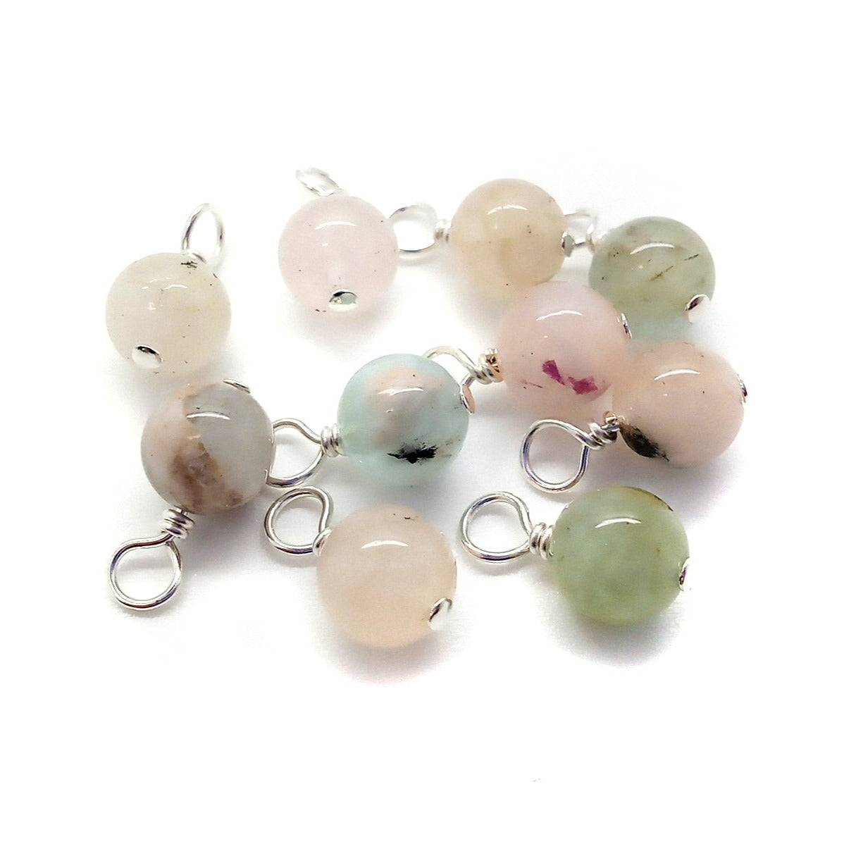 Beryl 6mm Bead Dangles, Small Gemstone Charms, 10 pieces, Adorabilities