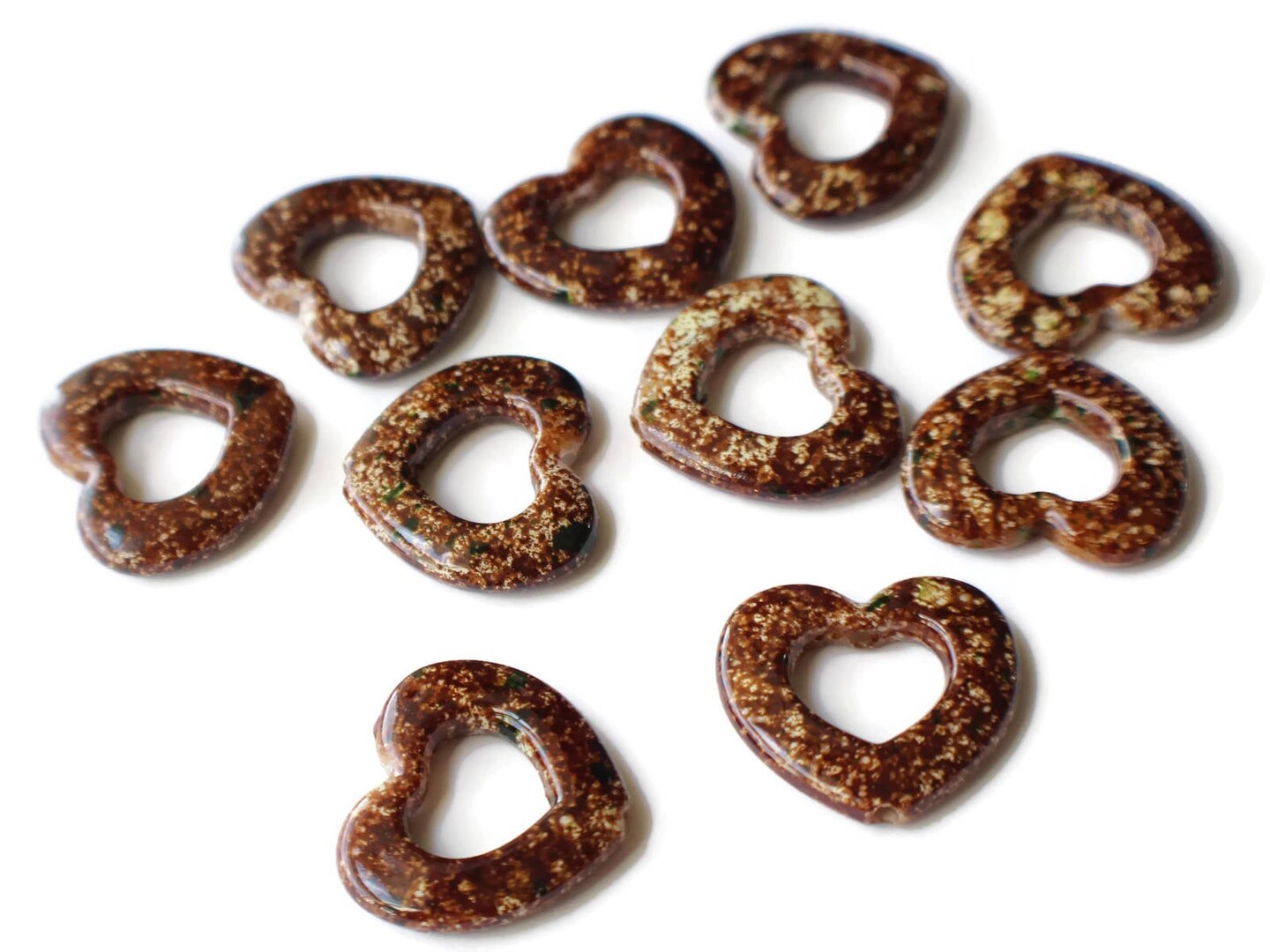 25mm x 29mm Brown Heart Bead Frames Open Heart Plastic Beads Spotted Valentines Beads